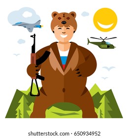 Vector Russian Army Humor Concept. Flat style colorful Cartoon illustration.