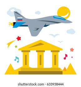 Vector Russian aviation in Syria Abstract Concept. Flat style colorful Cartoon illustration.