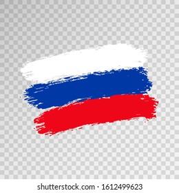 Vector Russian Federation flag isolated on transparent background. Hand drawn brush strokes Flag of Russia. Modern national concept. Icon, label, template, design element.  