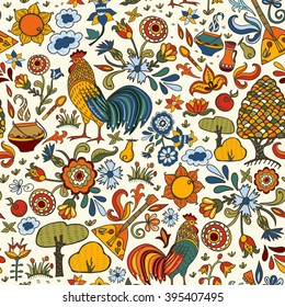 Vector Russian Folk Seamless Pattern. It Can Be Used For Prints, Cards, Fabric, Textile, Cover, Wrapping Paper