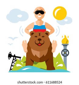 Vector Russian and industry. Flat style colorful Cartoon illustration.