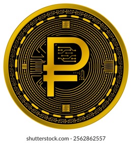 Vector of Russian Rouble Digital Currency in gold and black colors on a white background.