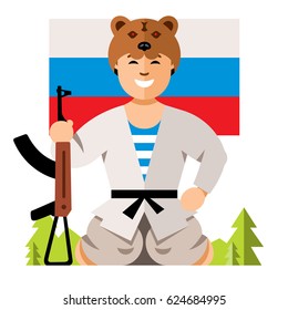 Vector Russian Soldier Humor Concept. Flat style colorful Cartoon illustration.