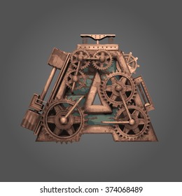 a vector rusted letter with gears