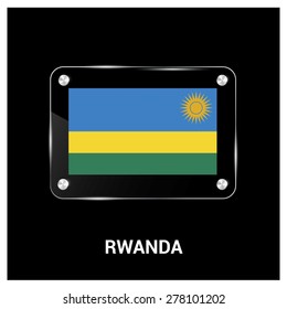 Vector Rwanda Flag glass plate with metal holders - Country name label in bottom