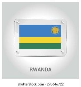 Vector Rwanda Flag glass plate with metal holders - Country name label in bottom - Gray background vector illustration