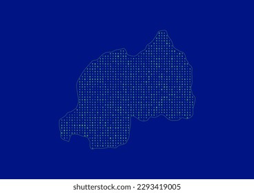 Vector Rwanda map for technology or innovation or it concepts. Minimalist country border filled with 1s and 0s. File is suitable for digital editing and prints of all sizes.