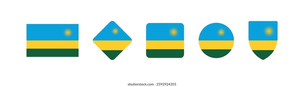 
Vector Rwanda National Flag icon collection. Flag set of Rwanda various styles.