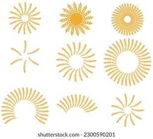 Correa de centeno vectorial. Rojo amarillo. ornamentación de centeno. Un conjunto de coronas de centeno