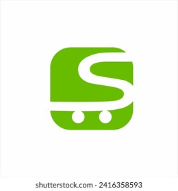 Diseño del logo de la carta Vector S con un concepto único de cesta de compras.