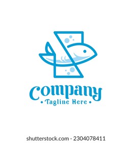 Vector S or Z letter with Aqua fish animal illustration logo design