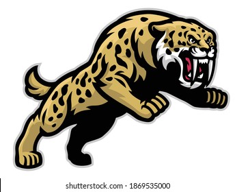 vector of Sabertooth mascot jumping attack