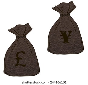 vector sacks with money. Pound and yuan