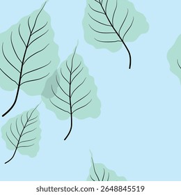 Vetor de folhas sagradas de figo ou folhas de Bodhi, padrão sem costura de folha de Bodhi com design mínimo. Padrão de pastel com um simples vetor desenhado à mão.