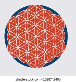Vector sacred geometry illustration: Variant of the Flower of Life, also known The Pattern of Creation. Flower and Seed of Life symbols represent patterns of life as they emerge from the Creator.