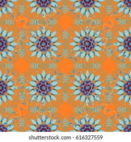 Vector sacred geometry round colored symbol with glowing stars on a background. Design for logo, game, cover, card.