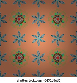 Vector sacred geometry round colored symbol with glowing stars on a blue background. Design for logo, game, cover, card.
