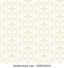 Vector sacred geometry seamless pattern. Mono line grid, minimal ornament, modern abstract linear simple background. Fashion Aztec mystery signs. Alchemy, astrology, esoteric, hipster symbols.