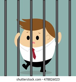 Vector of sad businessman in prison