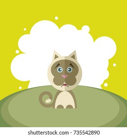 Vector sad cat on a background of white circles in the style of a flat