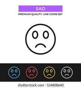 Vector sad emoticon icon. Sad face, sadness, disappointment concept. Premium quality graphic design. Signs, outline symbols, simple thin line icons set for website, web design, mobile app, infographic