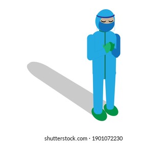 A vector of sad looking Covid-19 medical staff doing a prayer
