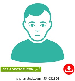 Vector Sad Man EPS vector pictograph. Illustration style is flat iconic cyan symbol on a transparent background.