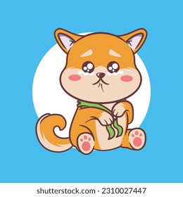 Vector sad orange shiba inu dog clip art or illustration with a commercial license to use for any purpose