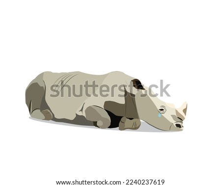 A vector of sad Sumatran Rhinoceros on isolated white background. Animal that considered as endangered species