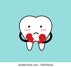 Vector of sad tooth with broken heart