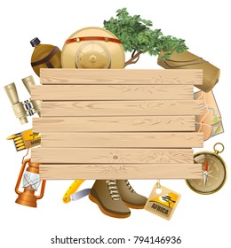 Vector Safari Concept with Yellow Plank isolated on white background