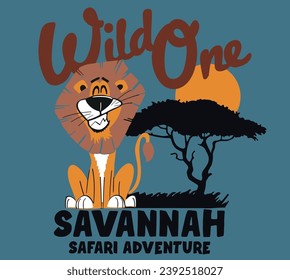 huella de safari vectorial y caracter de león para impresiones de camisetas