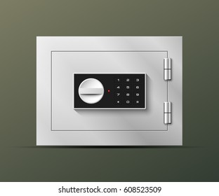 Vector safe Image. Armored box background. The door of a bank vault with a mechanical combination lock. Reliable Data Protection. Long-term savings. Deposit box icon.Protection of personal information