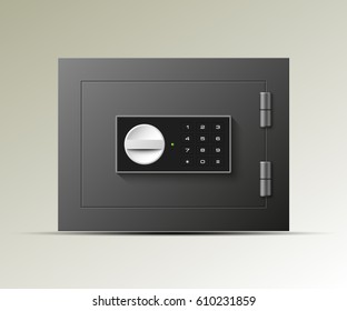 Vector safe Image. Armored box background. The door of a bank vault with a mechanical combination lock. Reliable Data Protection. Long-term savings. Deposit box icon.Protection of personal information