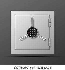 Vector safe Image. Armored box background. The door of a bank vault with a mechanical combination lock. Reliable Data Protection. Long-term savings. Deposit box icon.Protection of personal information