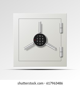 Vector safe Image. Armored box background. The door of a bank vault with a mechanical combination lock. Reliable Data Protection. Long-term savings. Deposit box icon.Protection of personal information