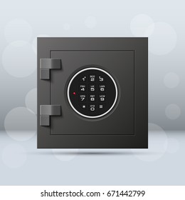 Vector safe image. Armored box background. Door bank vault & mechanical combination lock. Reliable Data Protection. Long-term savings. Deposit box icon. Protection of personal information.Banking icon