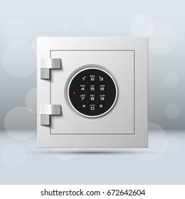 Vector safe image. Armored box background. Door bank vault & mechanical combination lock. Reliable Data Protection. Long-term savings. Deposit box icon. Protection of personal information.Banking icon