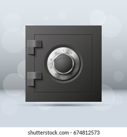 Vector safe image. Armored box background. Door bank vault & mechanical combination lock. Reliable Data Protection. Long-term savings. Deposit box icon. Protection of personal information.Banking icon