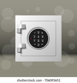 Vector safe image. Armored box background. Door bank vault & mechanical combination lock. Reliable Data Protection. Long-term savings. Deposit box icon. Protection of personal information.Banking icon