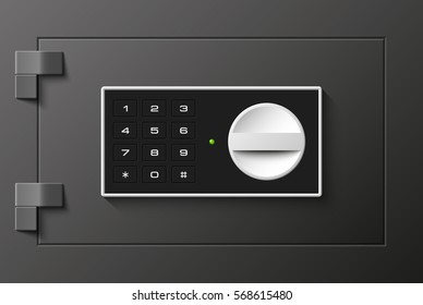 Vector safe. Strongbox icon. Armored box. Door bank vault, electronic combination lock. Reliable Protection. Long-term savings. Deposit box icon.Protection personal information