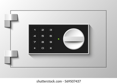 Vector safe. Strongbox icon. Armored box. Door bank vault, electronic combination lock. Reliable Protection. Long-term savings. Deposit box icon.Protection personal information