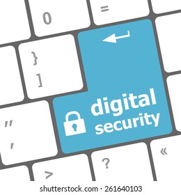 vector Safety concept: computer keyboard with digital security icon on enter button background