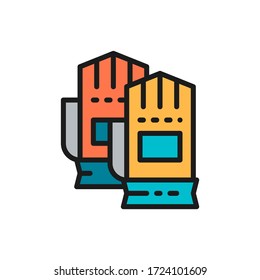 Vector safety gloves, hand protection flat color line icon.