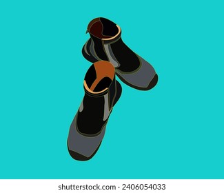 Vector safety shoes with dark colors with les orange, with a light blue backround, suitable for the explanation of safety in the world of struggle