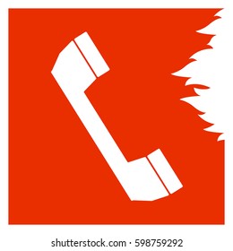 Vector safety sign fire alarm with handset in white on a red background