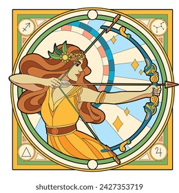 Vector Sagittarius Astrological Zodiac Signs Illustration Isolated