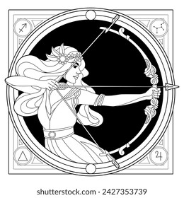 Vector Sagittarius Astrological Zodiac Signs Illustration Isolated