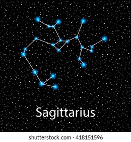 Vector Sagittarius Zodiac sign  bright blue stars in cosmos. Constellation