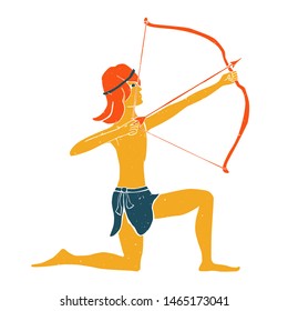 Vector sagittarius zodiac sign original design. Handsome young man shooting archery. Can be used for poster, greeting card, birthday party, invitation. Vector illustration